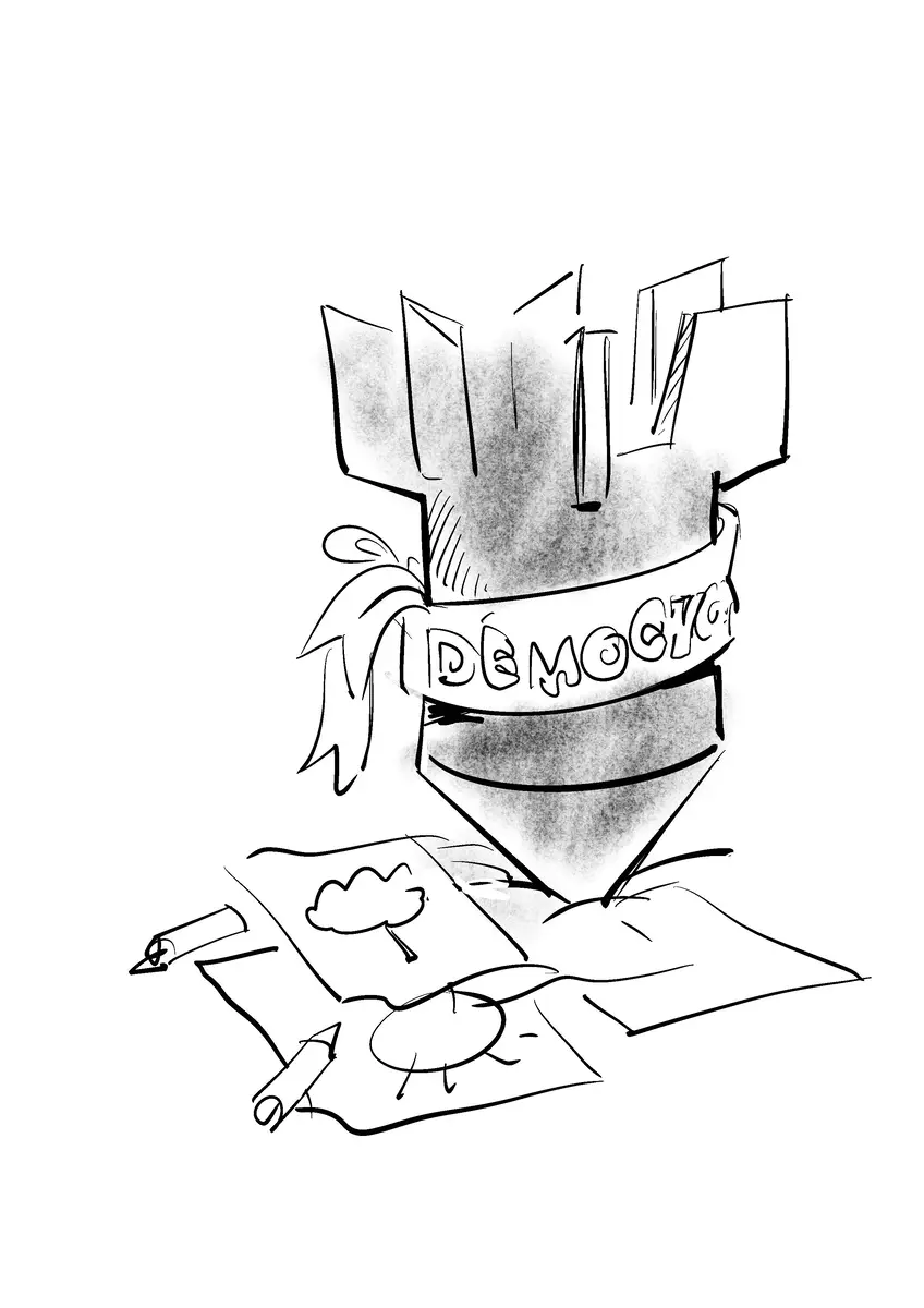 Bombe dessinant un arbre — caricature éditoriale de Sana Hosseinpour