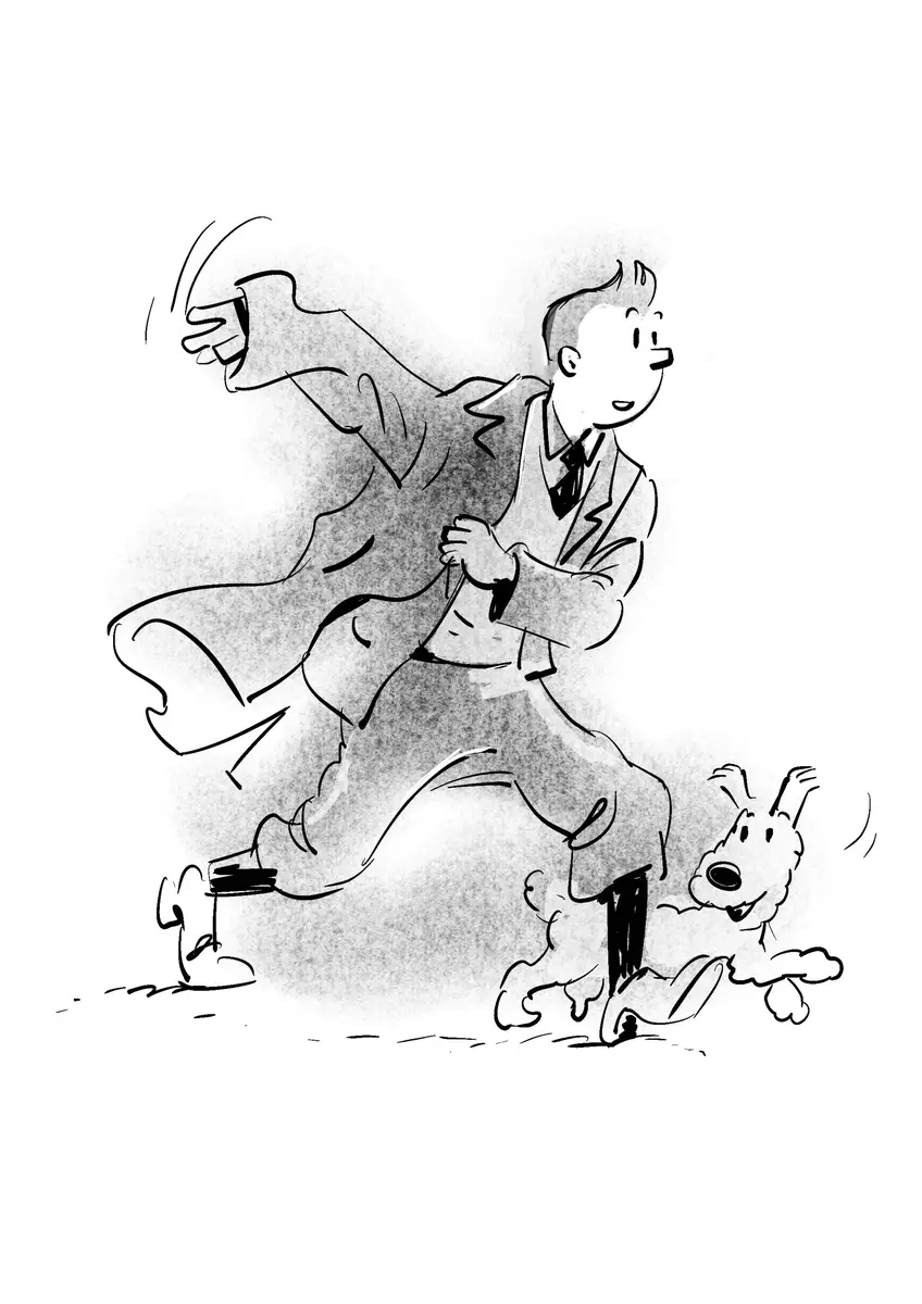 Personnage courant avec son chien — croquis d'après Tintin et Milou par Sana Hosseinpour