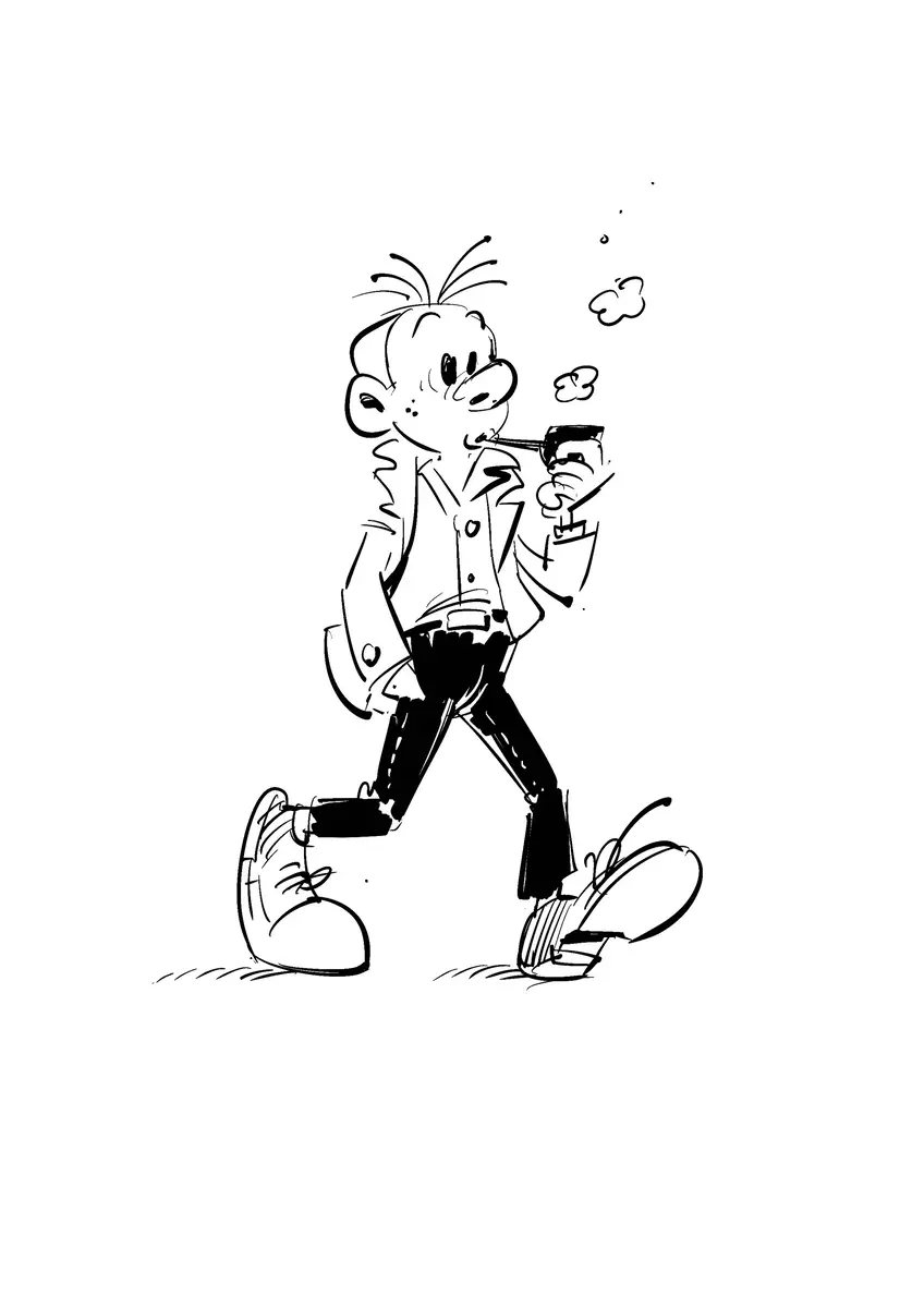 Personnage nonchalant pipe à la main — croquis d'après Spirou par Sana Hosseinpour