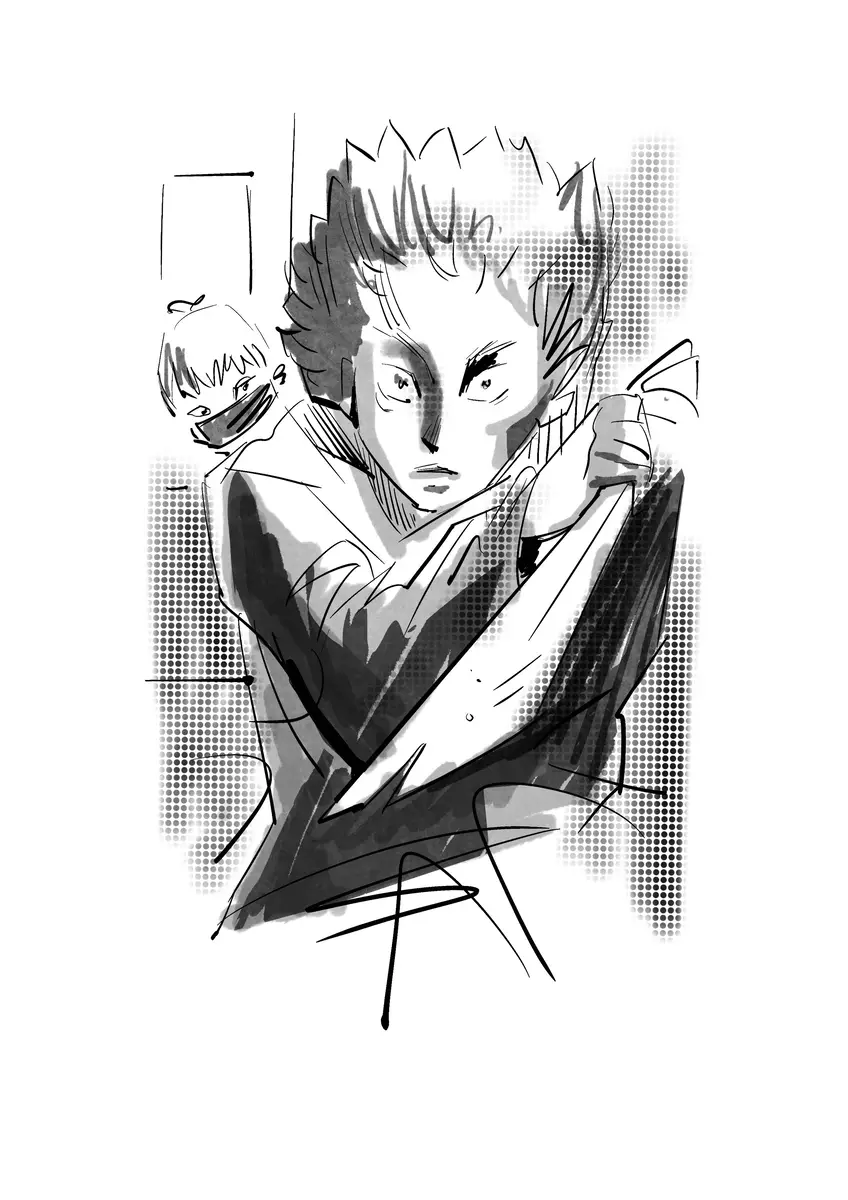 Portrait dynamique de deux personnages, style manga — dessin de Sana Hosseinpour