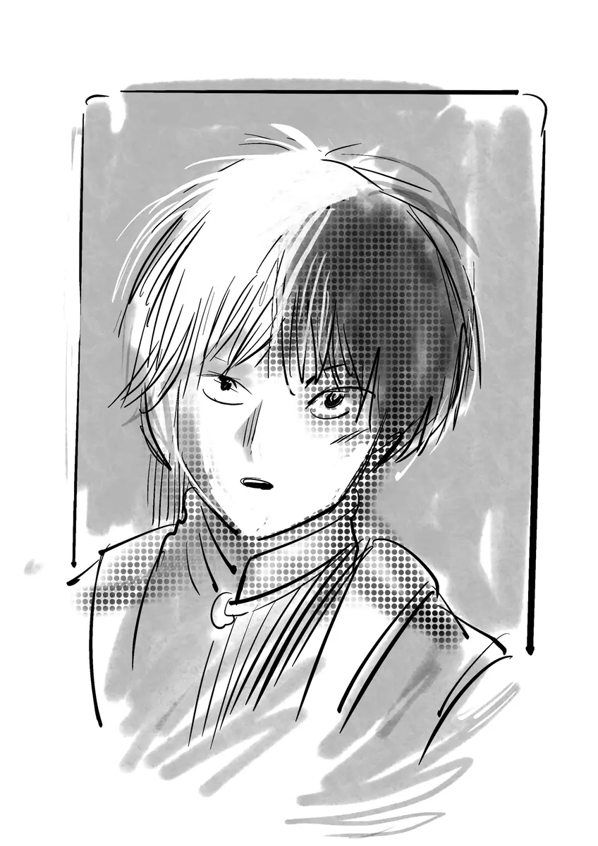 Portrait au regard intense, style manga — encre et lavis de Sana Hosseinpour