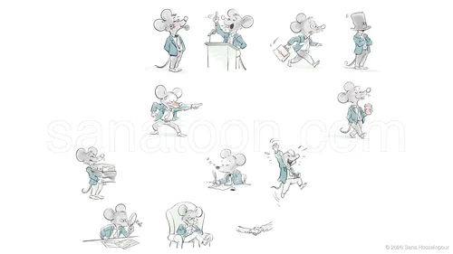 Souris anthropomorphe souriante au style cartoon — illustration de Sana Hosseinpour