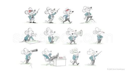 Souris anthropomorphe en action — illustration de Sana Hosseinpour
