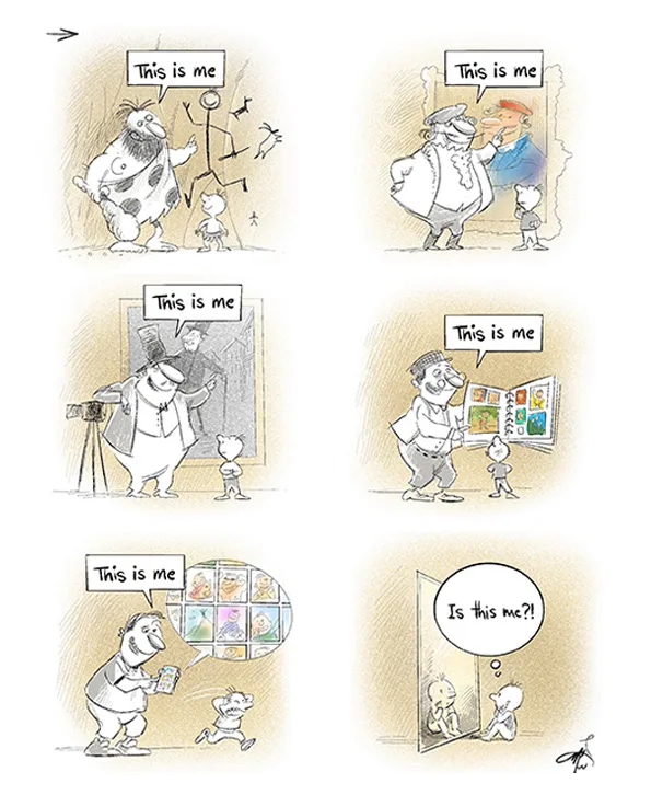 Bande dessinée — évolution du portrait de soi de la grotte préhistorique au smartphone, Sana Hosseinpour